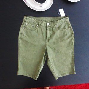 New Christopher Banks Olive Army Green Jean Shorts